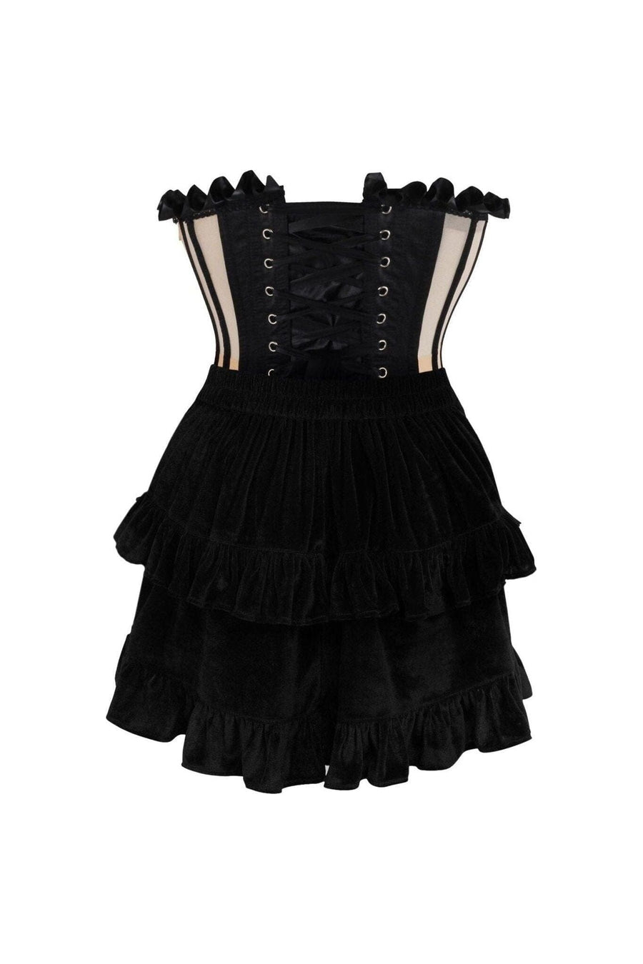 Daisy Corsets Top Drawer 2 PC Steel Boned Nude & Black Mesh Underwire Bustier Corset & Skirt Set in Ivory 