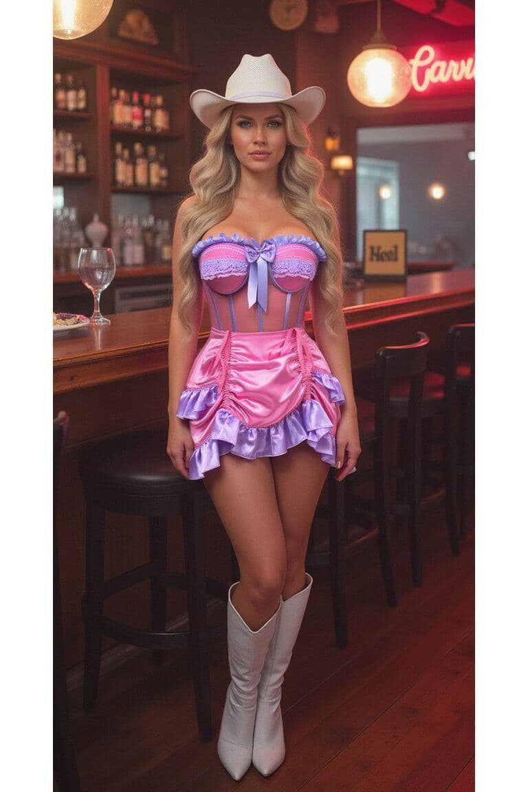 Daisy Corsets Top Drawer 2 PC Steel Boned Pink/Purple Mesh Underwire Bustier Corset & Skirt Set in Pink 