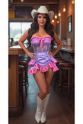 Top Drawer 2 PC Steel Boned Purple/Pink Mesh Underwire Bustier Corset & Skirt Set