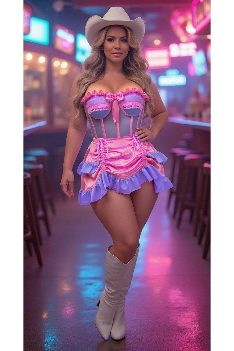 Top Drawer 2 PC Steel Boned Purple/Pink Mesh Underwire Bustier Corset & Skirt Set