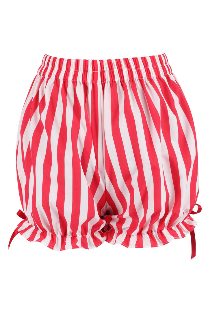 Top Drawer 2 PC Steel Boned Red Vinyl Patent Corset & Striped Bloomers Set