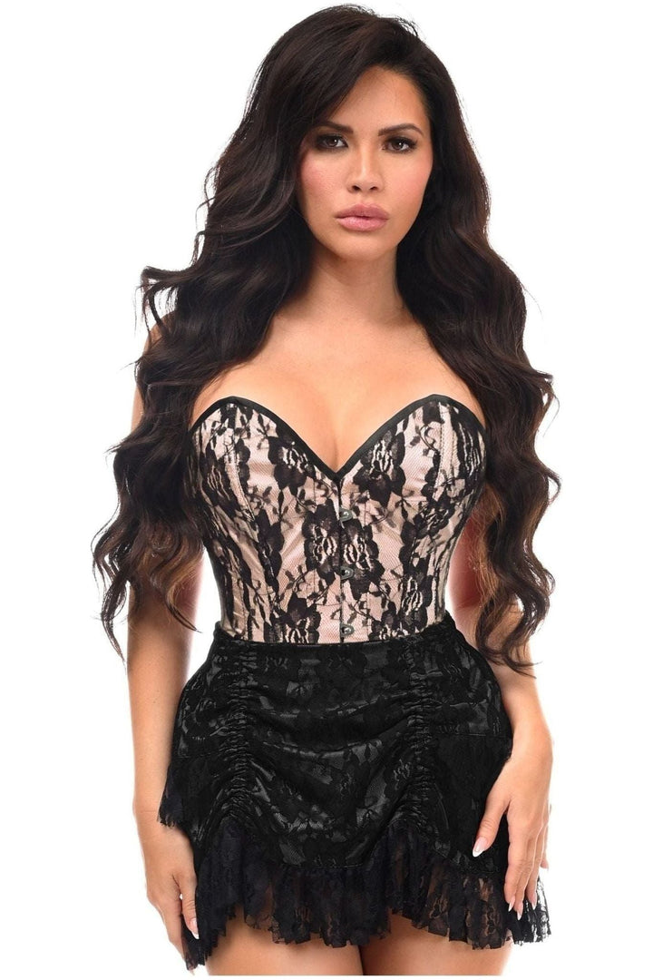 Top Drawer 2 PC Tan Lace Steel Boned Corset & Skirt Set