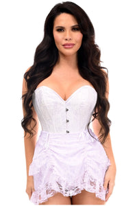 Daisy Corsets Top Drawer 2 PC White Lace Steel Boned Overbust Corset & Skirt Set in White 