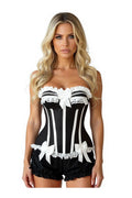 Top Drawer 2 PC White/Black Burlesque Steel Boned Corset & Bloomer Set