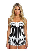 Top Drawer 2 PC White/Black Striped Burlesque Steel Boned Corset & Bloomer Set