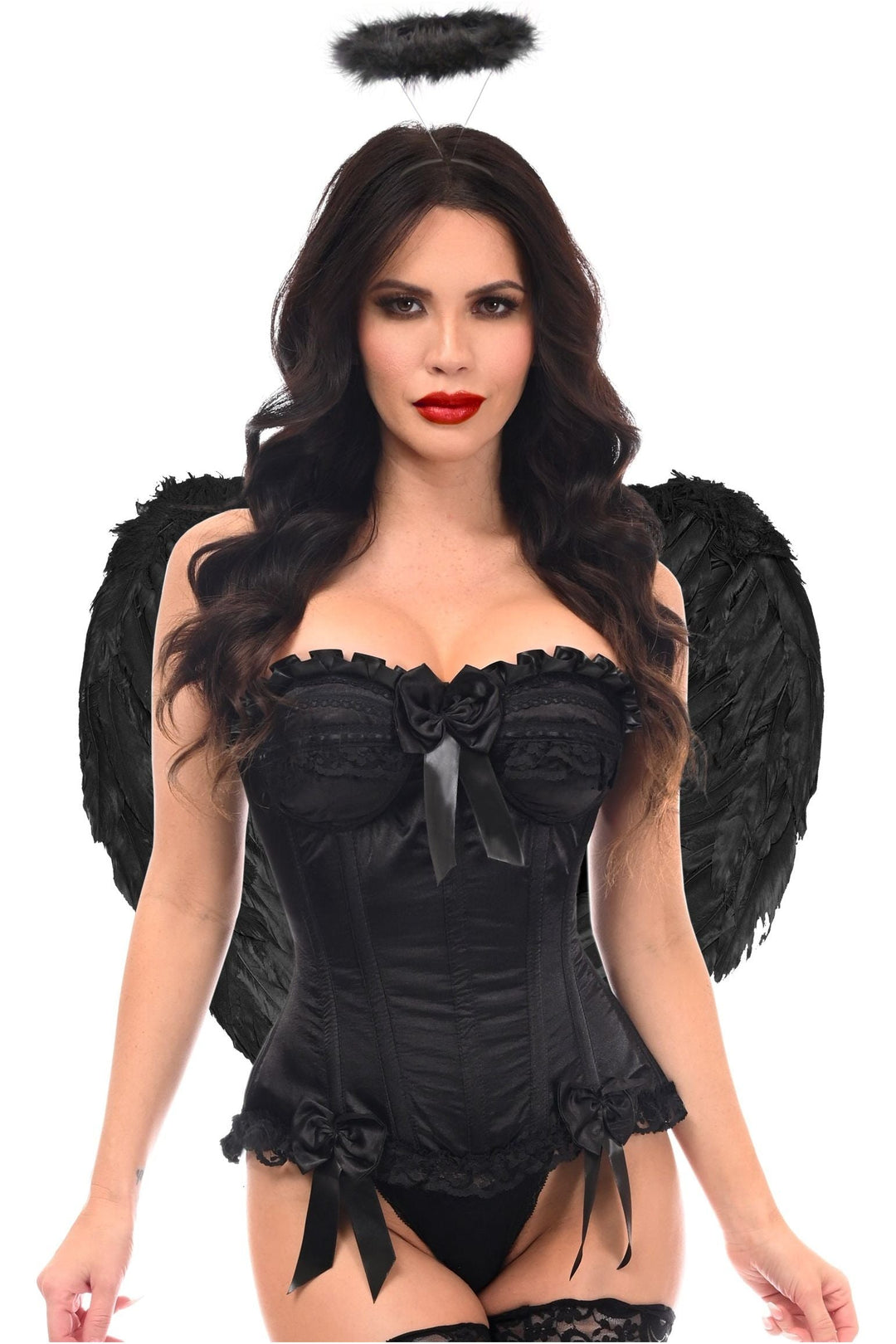 Daisy Corsets Top Drawer 3 PC Black Burlesque Dark Angel Corset Costume in Black 