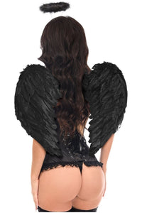 Daisy Corsets Top Drawer 3 PC Black Burlesque Dark Angel Corset Costume in Black 