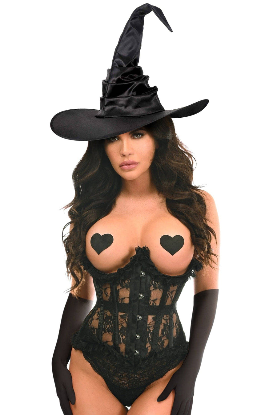 Daisy Corsets Top Drawer 3 PC Black Lace Witch Corset Costume in Black 