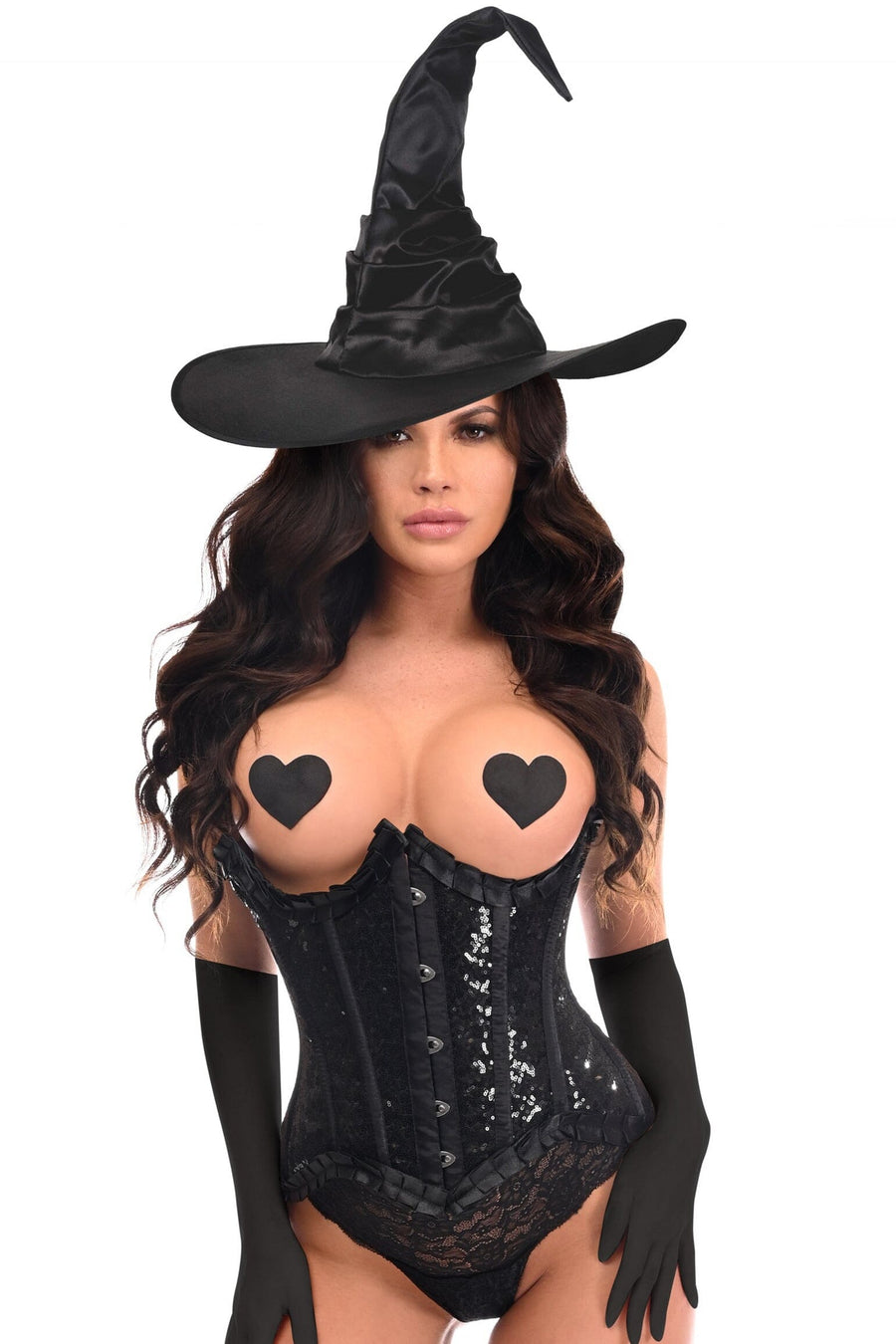 Daisy Corsets Top Drawer 3 PC Pin Up Witch Corset Costume in Black 