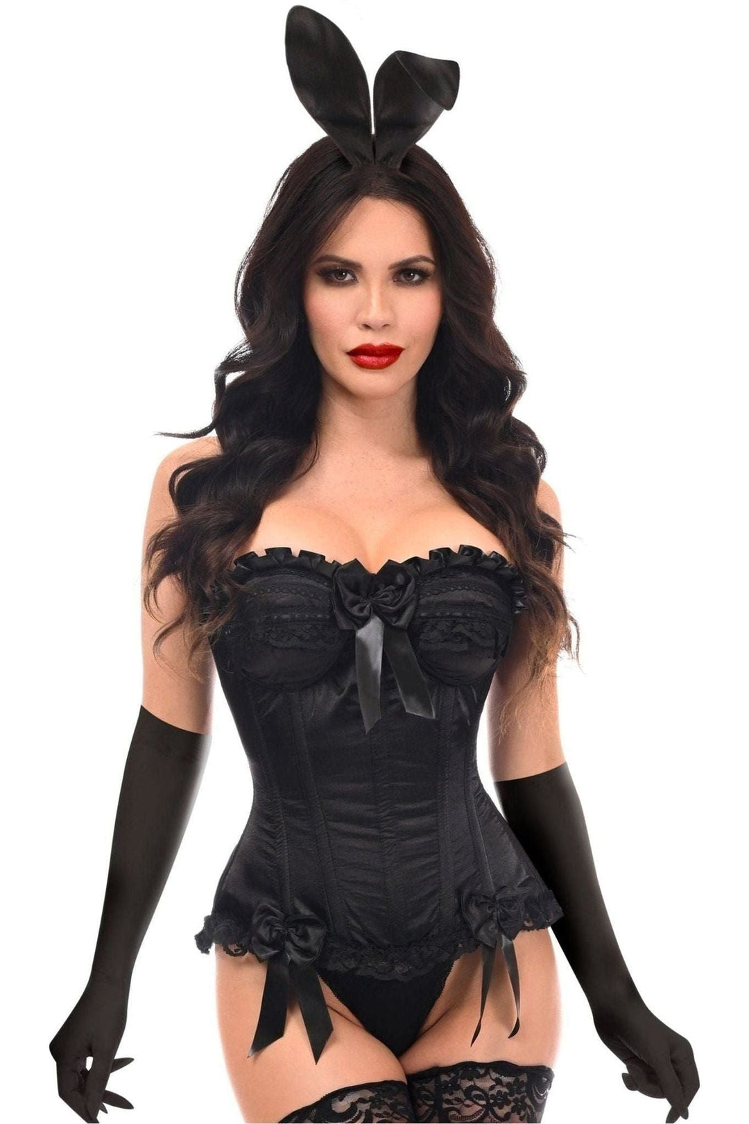 Daisy Corsets Top Drawer 4 PC Black Burlesque Bunny Corset Costume in Black 