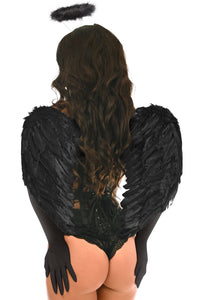 Daisy Corsets Top Drawer 4 PC Black Lace Dark Angel Corset Costume in Black 