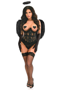 Daisy Corsets Top Drawer 4 PC Black Lace Dark Angel Corset Costume in Black  from SexyShoes.com