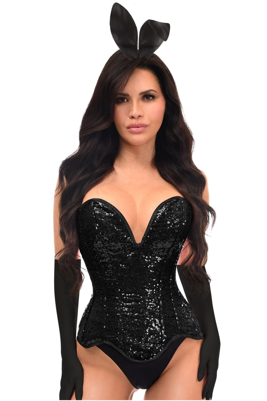 Daisy Corsets Top Drawer 4 PC Black Sequin Corset Bunny Costume in Black 