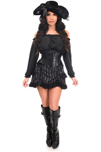 Daisy Corsets Top Drawer 4 PC Black/Grey Striped Premium Pirate Corset Costume in Black  from SexyShoes.com