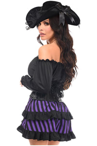 Daisy Corsets Top Drawer 4 PC Black/Purple Striped Premium Pirate Corset Costume in Purple 