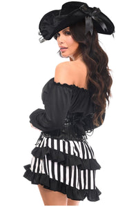 Daisy Corsets Top Drawer 4 PC Black/White Striped Premium Pirate Corset Costume in Black 