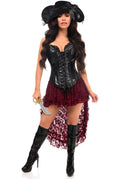 Top Drawer 4 PC Black/Wine Lace Premium Pirate Corset Costume