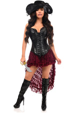 Top Drawer 4 PC Black/Wine Lace Premium Pirate Corset Costume