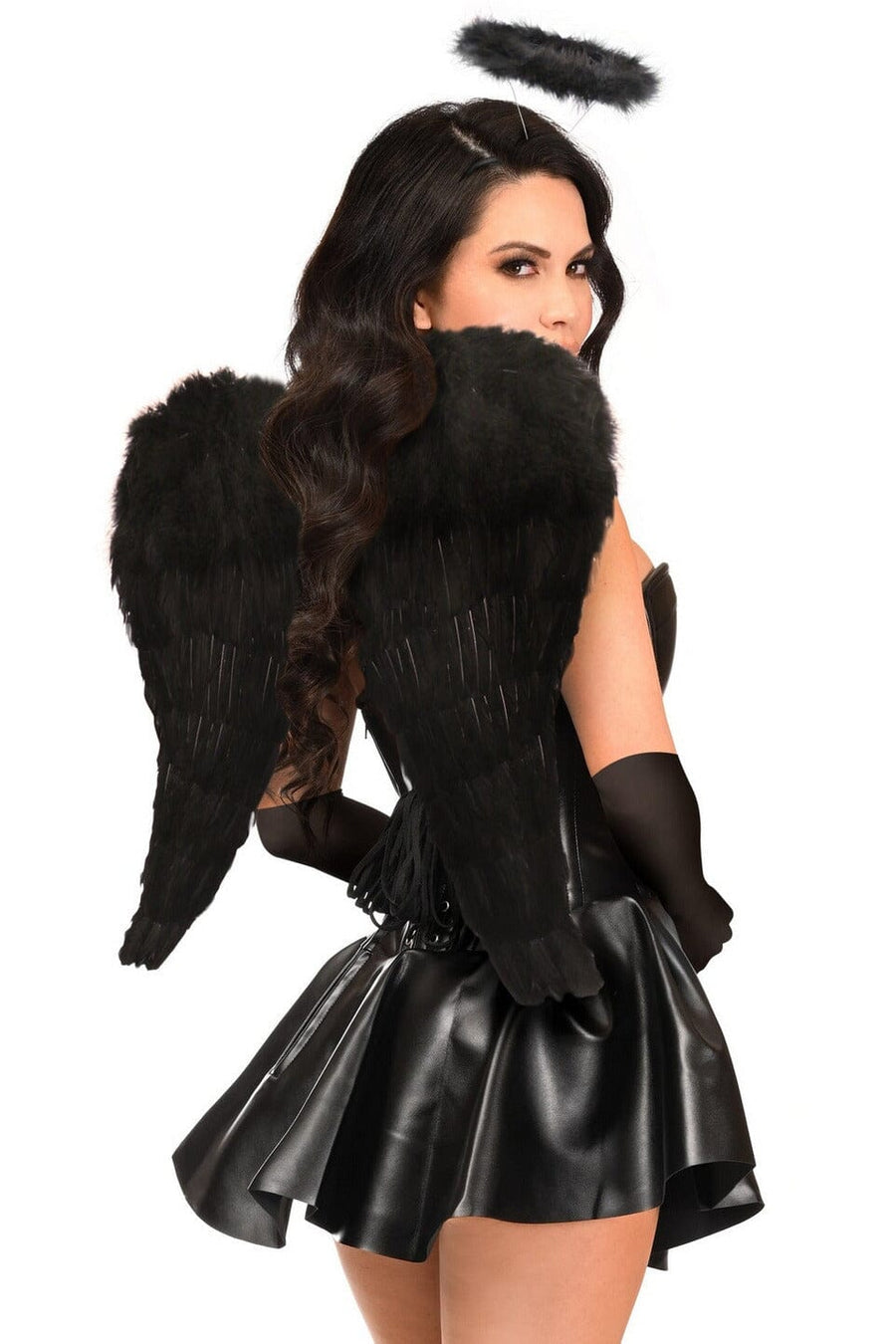 Daisy Corsets Top Drawer 4 PC Faux Leather Dark Angel Corset Dress Costume in Black 