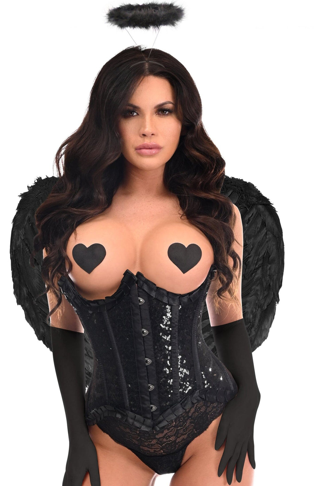 Daisy Corsets Top Drawer 4 PC Pin Up Dark Angel Corset Costume in Black 