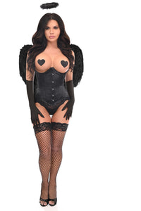 Daisy Corsets Top Drawer 4 PC Pin Up Dark Angel Corset Costume in Black  from SexyShoes.com