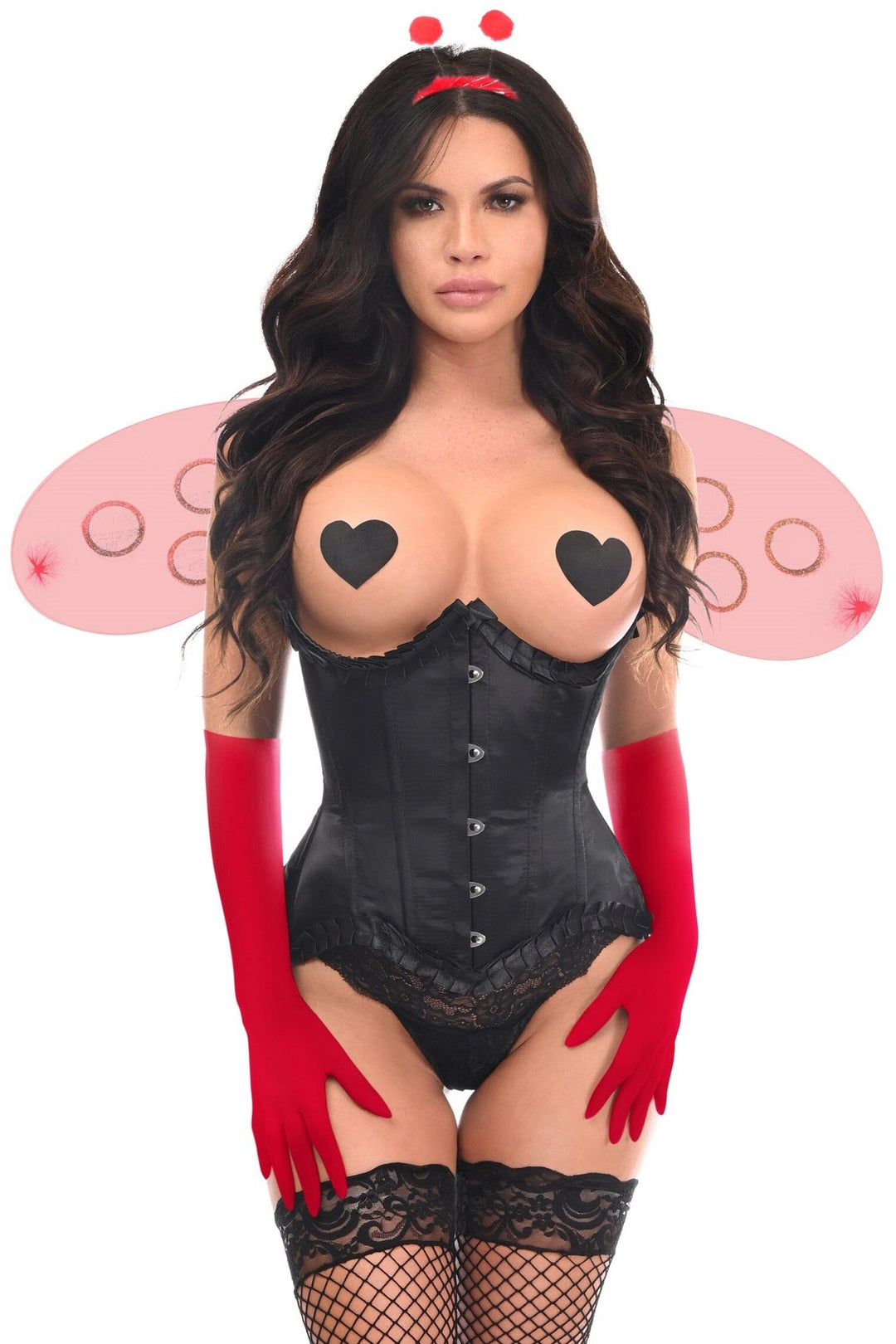 Daisy Corsets Top Drawer 4 PC Pin Up Ladybug Corset Costume in Black 