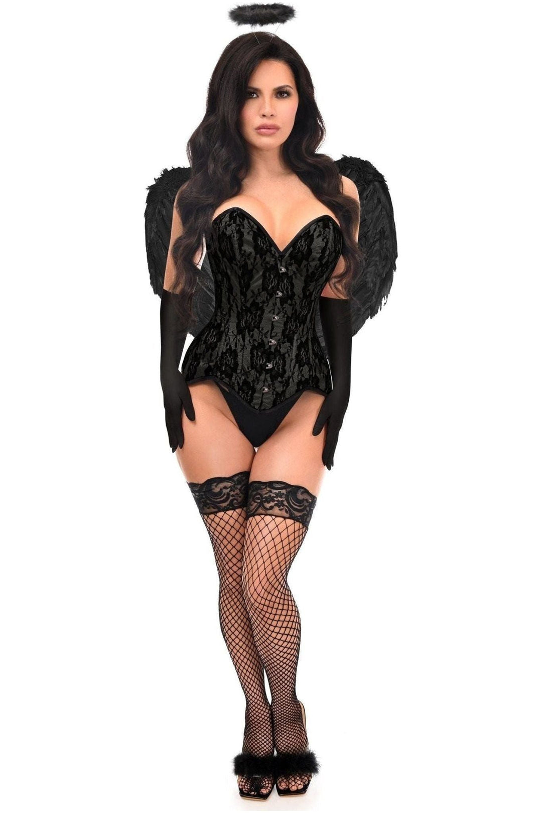 Daisy Corsets Top Drawer 4 PC Premium Black Angel Corset Costume in Black  from SexyShoes.com