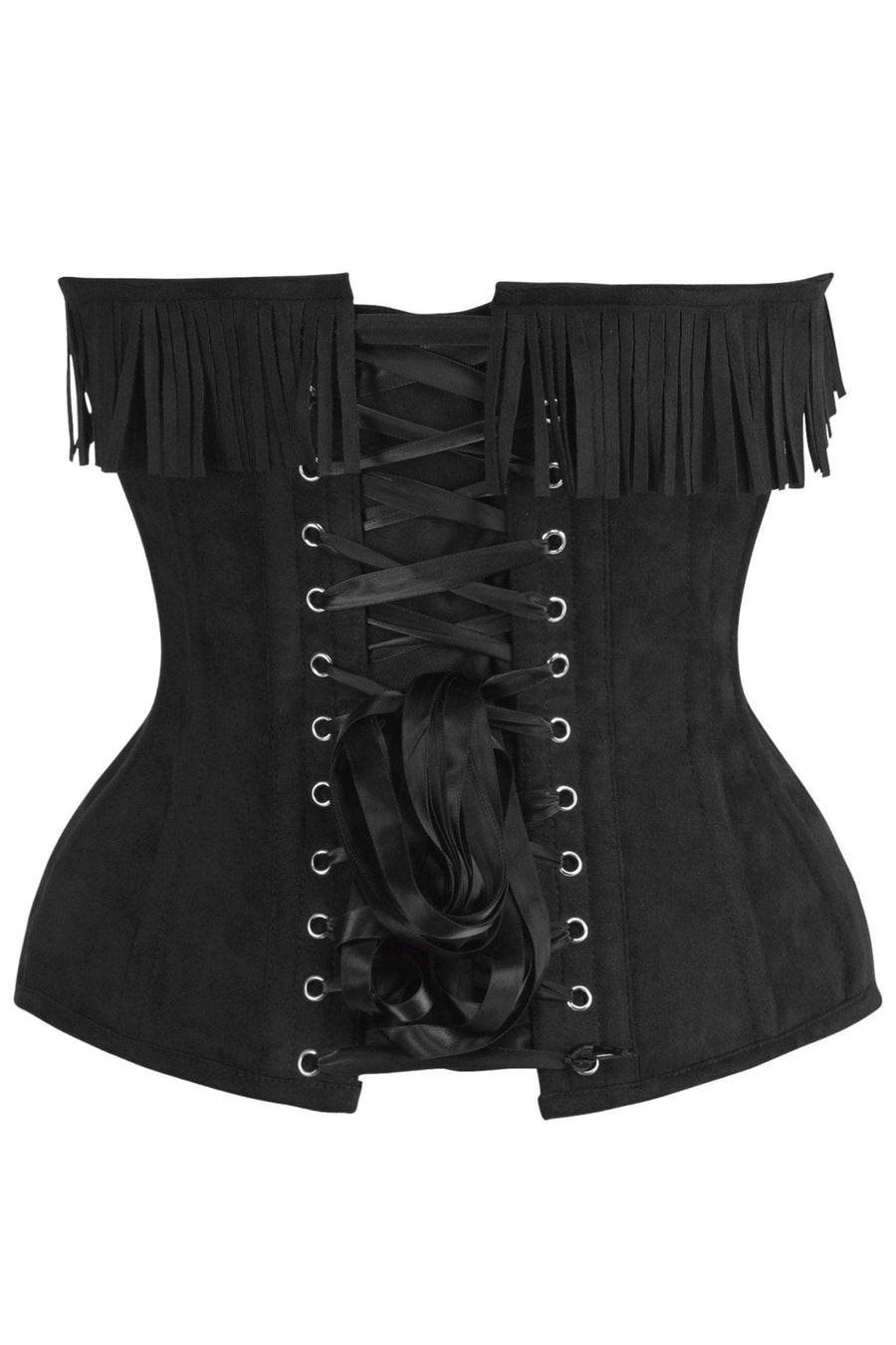 Top Drawer 4 PC Premium Black/Red Suede Fringe Cowgirl Corset Costume