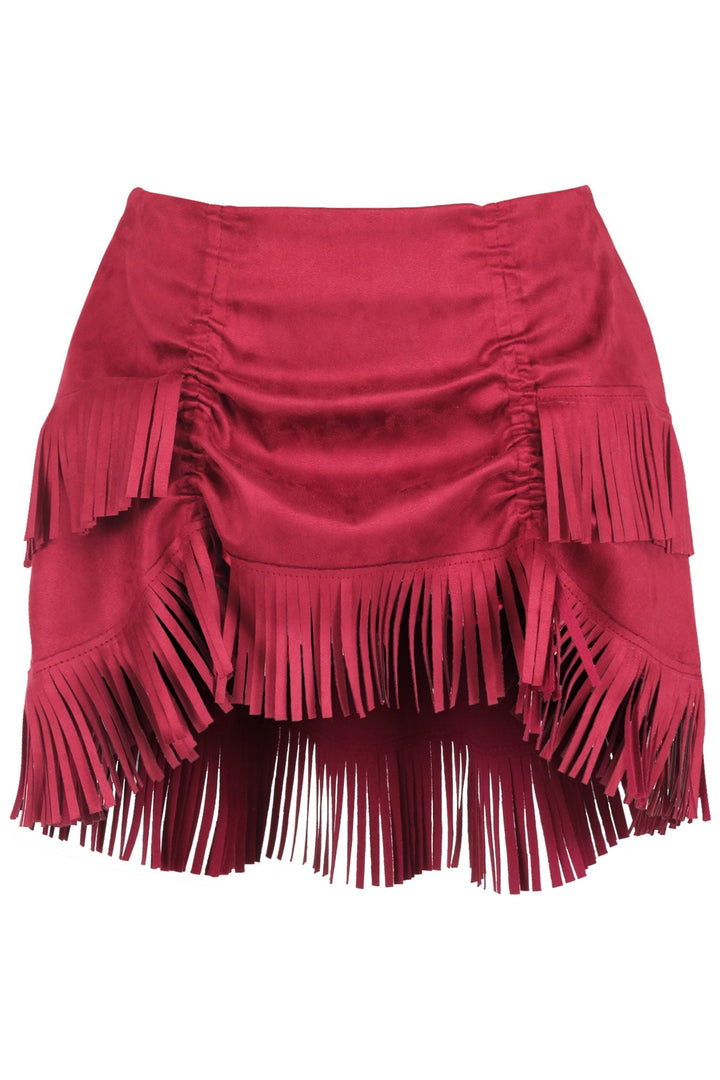 Top Drawer 4 PC Premium Black/Red Suede Fringe Cowgirl Corset Costume