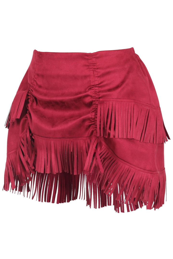 Top Drawer 4 PC Premium Black/Red Suede Fringe Cowgirl Corset Costume