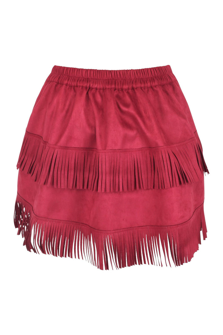 Top Drawer 4 PC Premium Black/Red Suede Fringe Cowgirl Corset Costume