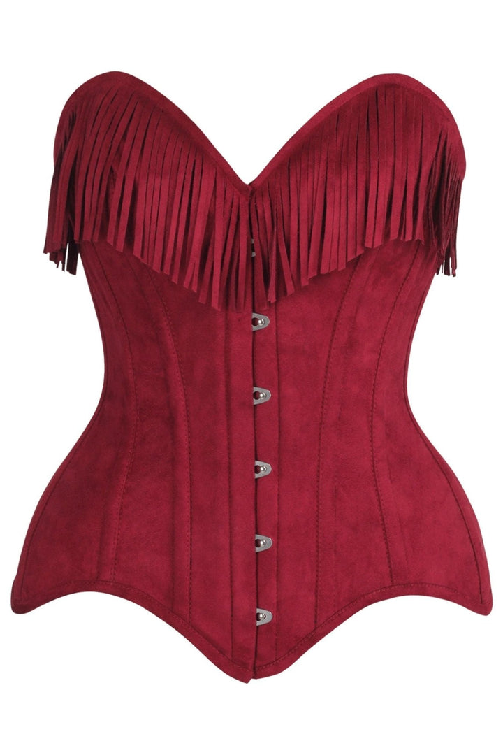 Top Drawer 4 PC Premium Red Suede Fringe Cowgirl Corset Costume