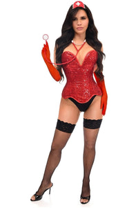 Daisy Corsets Top Drawer 4 PC Premium Sequin Nurse Corset Costume in Red  from SexyShoes.com