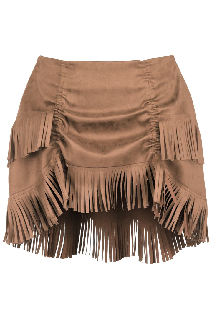 Top Drawer 4 PC Premium Tan Suede Fringe Cowgirl Corset Costume
