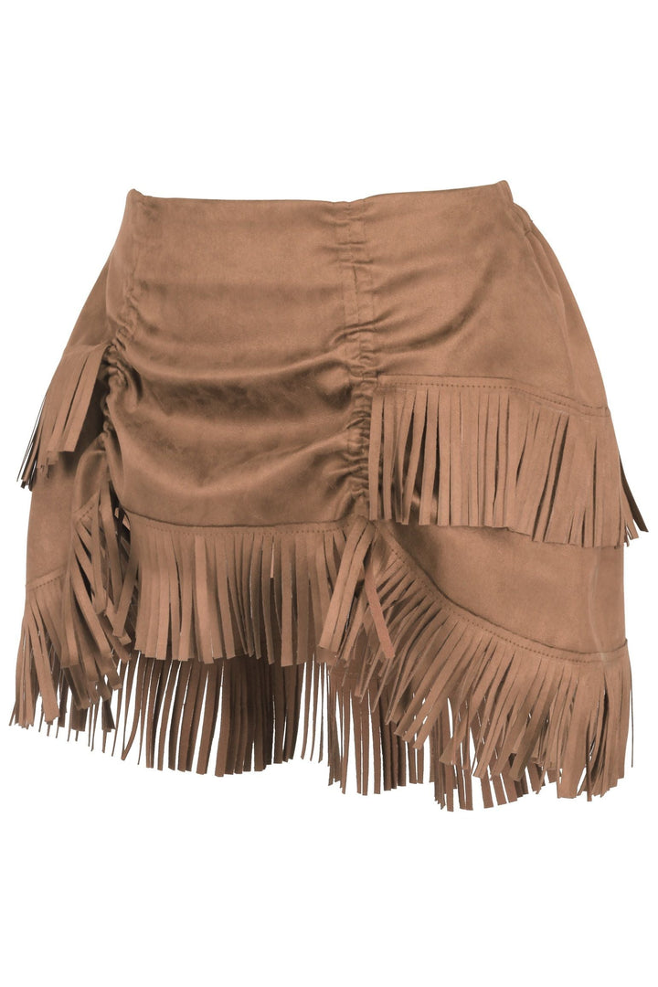 Top Drawer 4 PC Premium Tan Suede Fringe Cowgirl Corset Costume