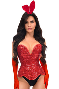 Daisy Corsets Top Drawer 4 PC Red Sequin Bunny Corset Costume in Red 