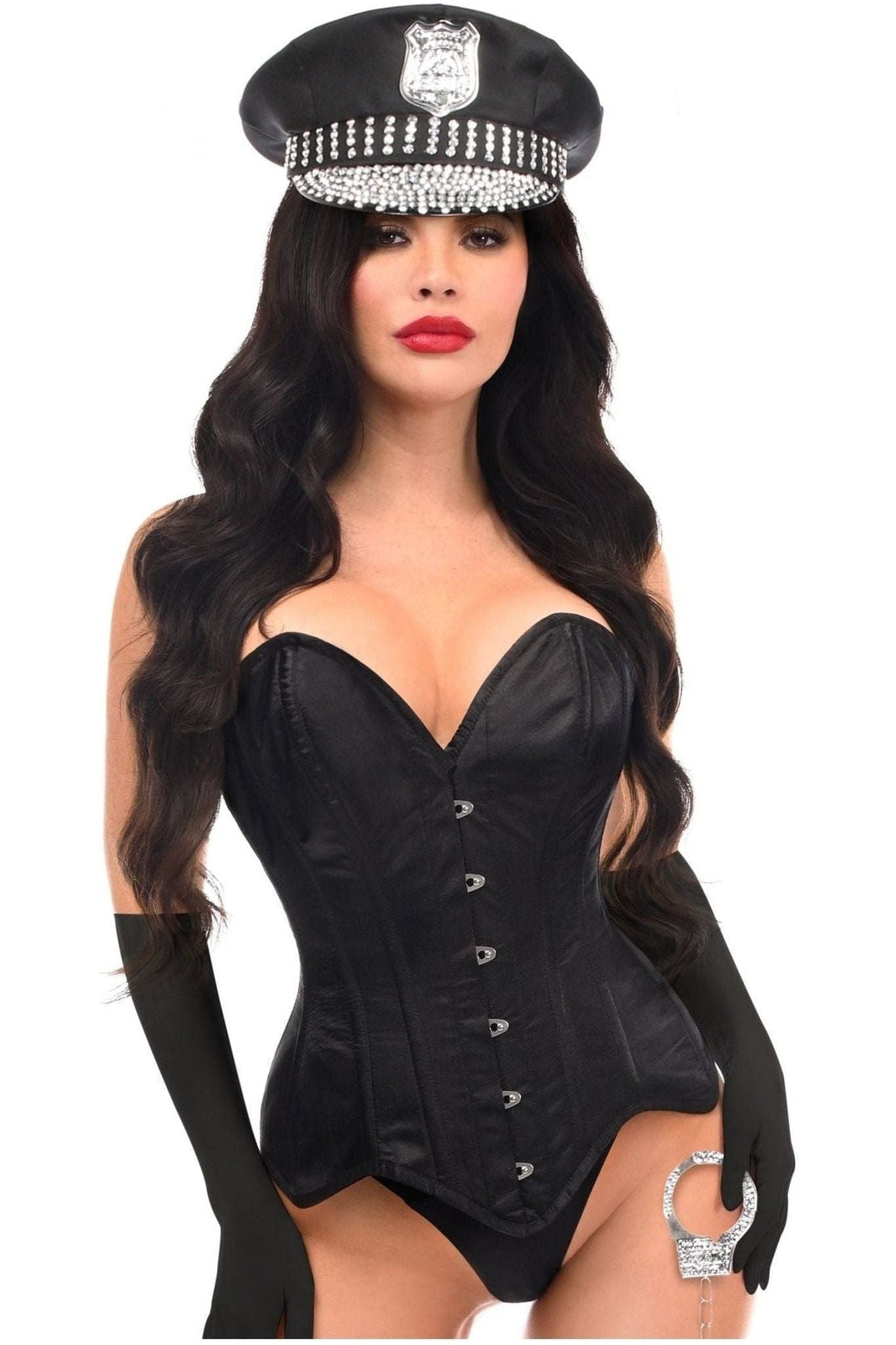 Daisy Corsets Top Drawer 4 PC Rhinestone Officer Corset Costume in Black 