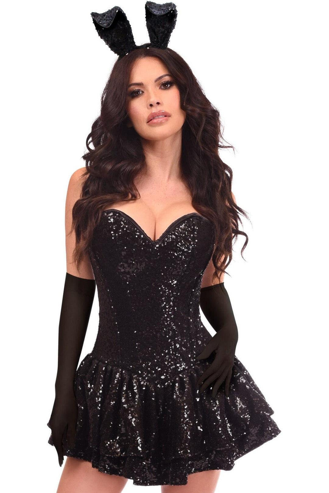 Daisy Corsets Top Drawer 4 PC Sequin Bunny Corset Dress Costume in Black 