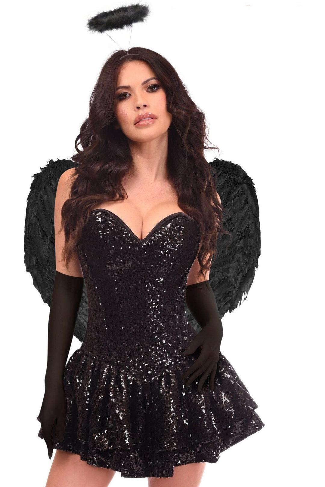 Daisy Corsets Top Drawer 4 PC Sequin Dark Angel Corset Dress Costume in Black 