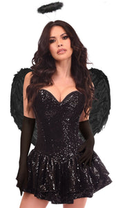 Daisy Corsets Top Drawer 4 PC Sequin Dark Angel Corset Dress Costume in Black 