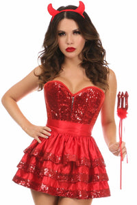 Daisy Corsets Top Drawer 4 PC Sequin Devil Corset Costume in Red 