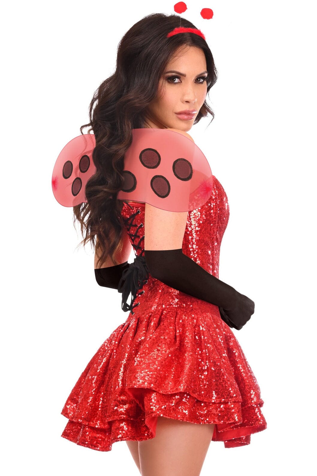Daisy Corsets Top Drawer 4 PC Sequin Ladybug Corset Dress Costume in Red 