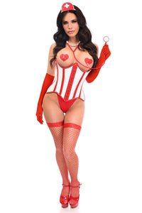 Top Drawer 4 PC Vinyl Nurse Corset Costume-Nurse Costumes-SEXYSHOES.COM