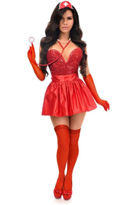 Daisy Corsets Top Drawer 5 PC Premium Nurse Corset Costume in Red  from SexyShoes.com