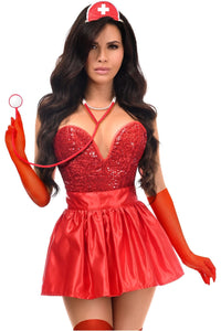 Daisy Corsets Top Drawer 5 PC Premium Nurse Corset Costume in Red 