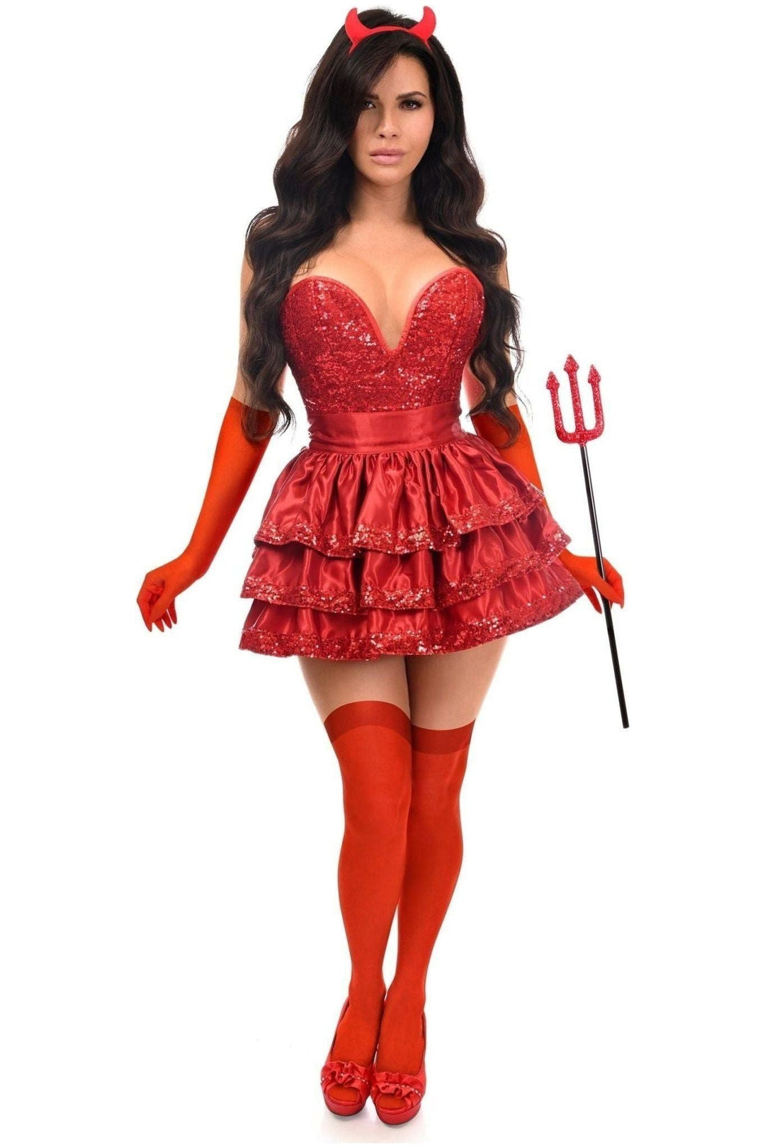 Daisy Corsets Top Drawer 5 PC Red Sequin Devil Corset Costume in Red  from SexyShoes.com