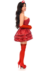 Daisy Corsets Top Drawer 5 PC Red Sequin Nurse Corset Costume in Red 