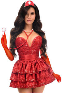 Daisy Corsets Top Drawer 5 PC Red Sequin Nurse Corset Costume in Red 