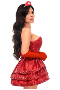 Daisy Corsets Top Drawer 5 PC Red Sequin Nurse Corset Costume in Red 