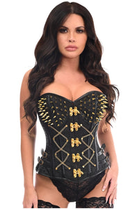 Daisy Corsets Top Drawer Black Brocade & Gold Spikes Steel Boned Corset in Black  from SexyShoes.com